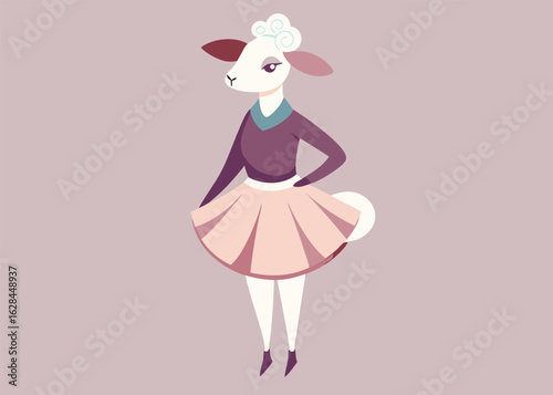Stylish Sheep in Peplum Top Chic Vector Animal Character for Fashion and Lifestyle Design 