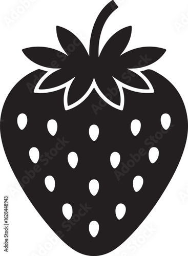 Stylized black strawberry icon with white seeds fruit food
