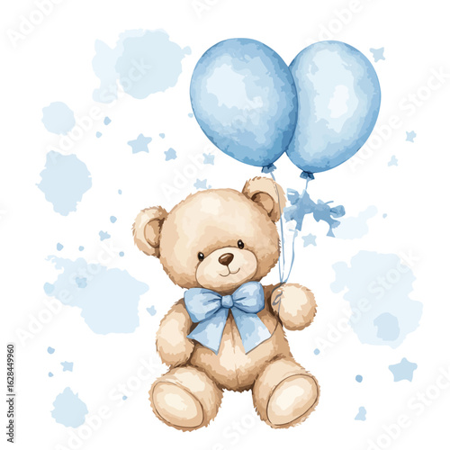 Adorable Teddy Bear Watercolor Illustration