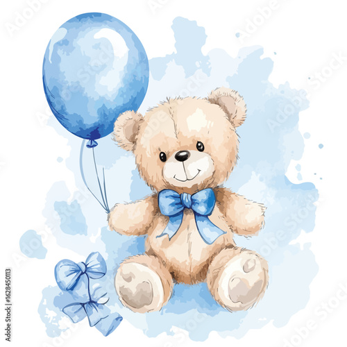 Adorable Teddy Bear Watercolor Illustration