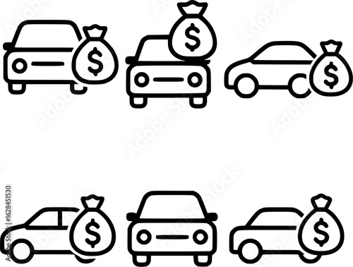 Car with Money Bag Vector Icon Set Collection Illustration Design Asset 