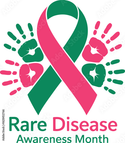 Rare Disease Awareness Month ribbon with handprints for health support.