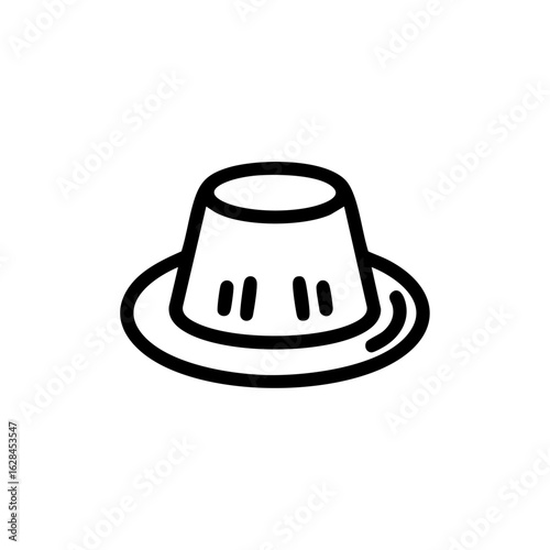 Outline icon of panna cotta dessert on a plate, showcasing an elegant sweet treat in clean black on white minimalist style.
