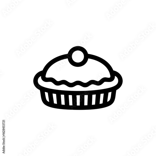 Outline icon of a tart or pie, perfect for representing baked goods, desserts, and pastry shop concepts.

