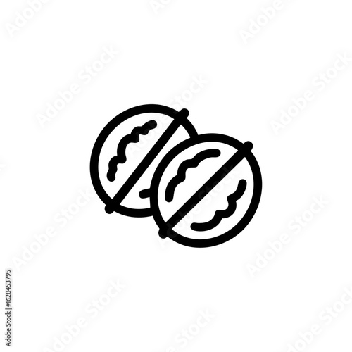 Minimalist outline icon of two cracked walnuts, symbolizing healthy snacks, organic food, and natural ingredients.

