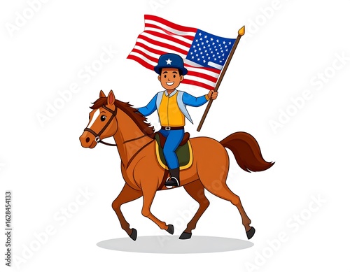 Man on horse with American flag