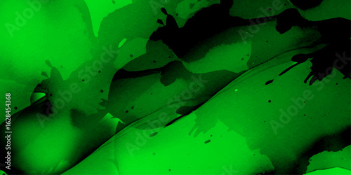 Abstract green watercolor ink painting with smooth, fluid gradients and organic flow. Dark and light green tones blended seamlessly with subtle transparency, splatter textures. 