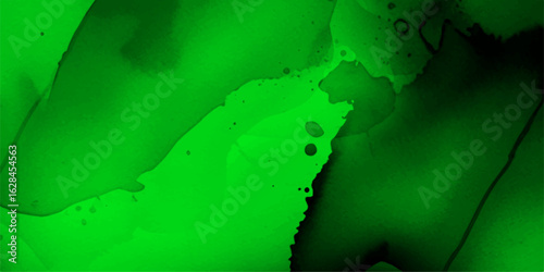 Abstract green watercolor ink painting with smooth, fluid gradients and organic flow. Dark and light green tones blended seamlessly with subtle transparency, splatter textures. 