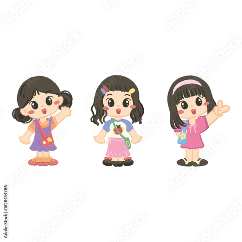 cute illustration vector of school girls outfit hangout