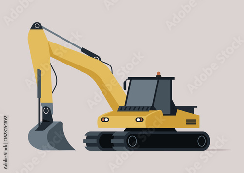 Heavy machinery at work with an excavator efficiently digging and shaping the landscape in an industrial construction setting