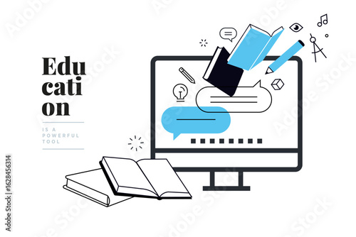Distance education, online learning.. Creative vector illustration for web banner, social media, business presentation, marketing material. Back to school. 
