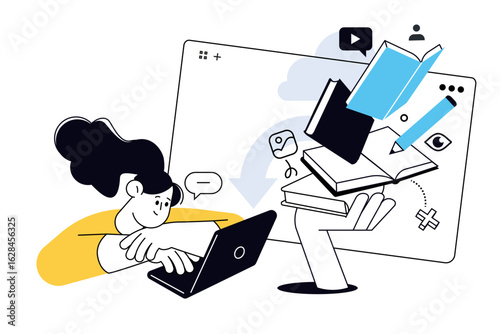 Education. Creative vector illustration for web banner, social media, business presentation, marketing material. Back to school. Distance education, online learning.