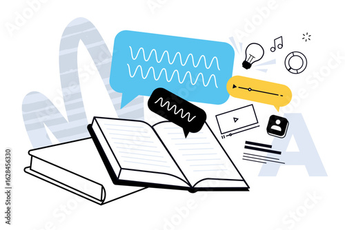 Education. Creative vector illustration for web banner, social media, business presentation, marketing material. Back to school. Distance education, online learning.