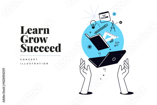 Distance education, online learning.. Creative vector illustration for web banner, social media, business presentation, marketing material. Back to school. 