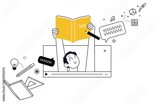 Distance education, online learning.. Creative vector illustration for web banner, social media, business presentation, marketing material. Back to school. 