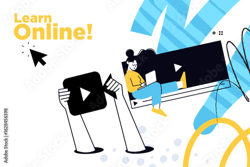 Education. Creative vector illustration for web banner, social media, business presentation, marketing material. Back to school. Distance education, online learning.