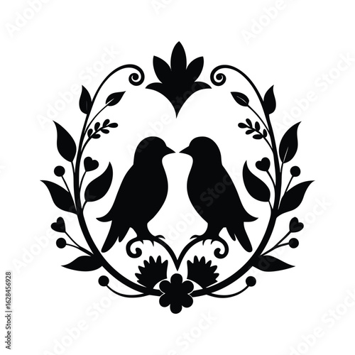 Lovebird Sitting in Peaceful Romantic Pose Silhouette Vector Illustration