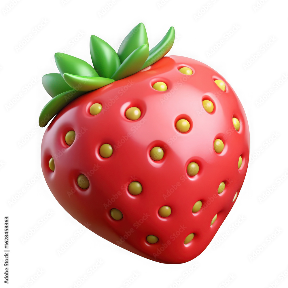 Obraz premium Shiny red strawberry with green leaves isolated on transparent background