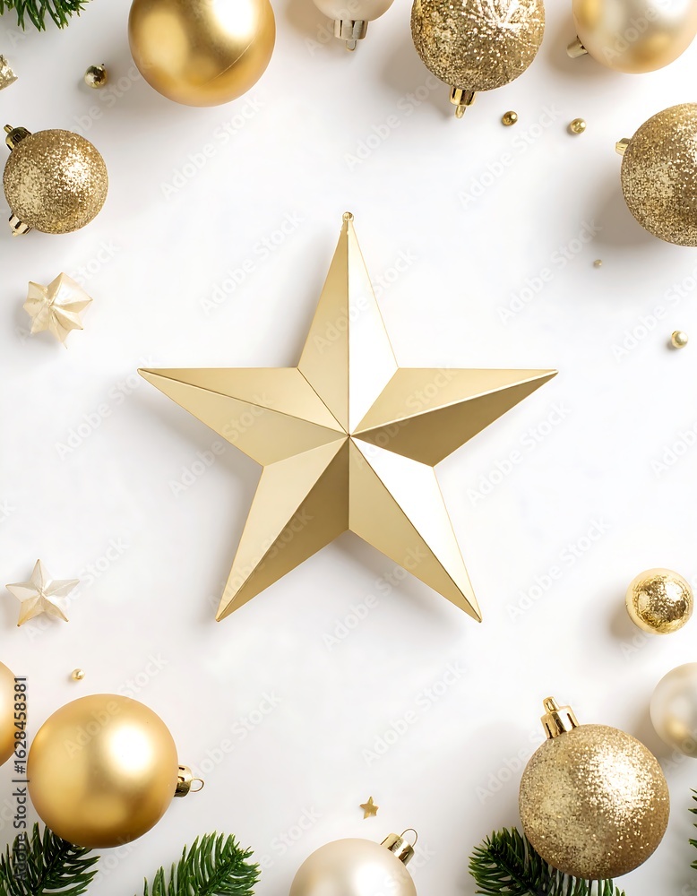 Fototapeta premium Gold Christmas star surrounded by ornaments