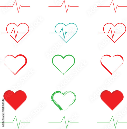 A festive vector illustration showcases a set of red and pink hearts for Valentine's Day