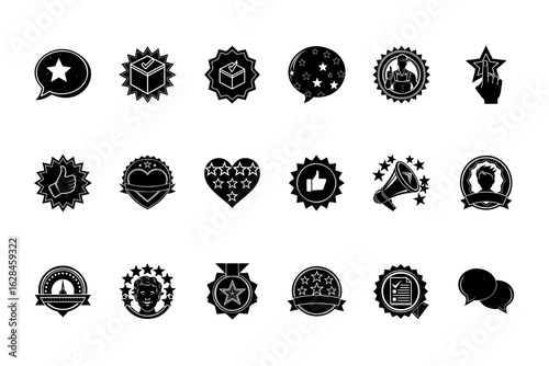Collection graphic icons representing awards ratings communication badge star