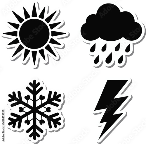 Weather icons silhouette isolated on white background