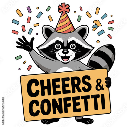 raccoon celebrating with confetti Transparent png vector design