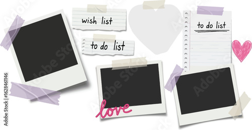 Create your memories with blank photo frames and inspirational notes