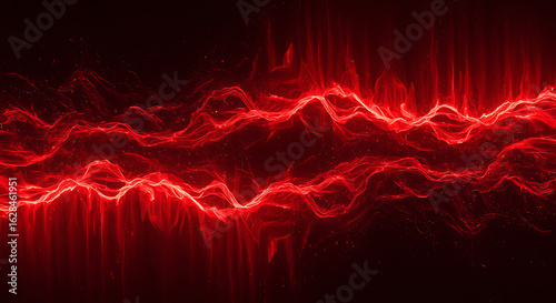 Dynamic red energy waves flowing across a dark backdrop create a vibrant modern abstract design