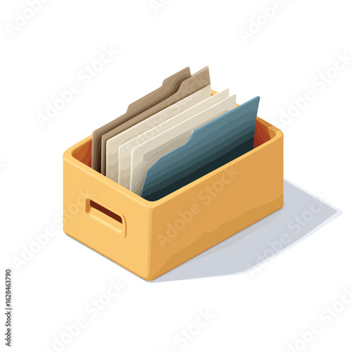 Isometric vector illustration of a document tray organizer with folders isolated on a white background


