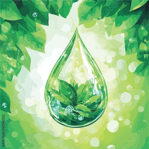 Nature in Water Drop with Green Ecology