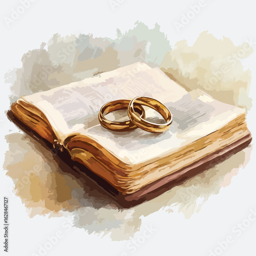 Wedding rings on prayer book