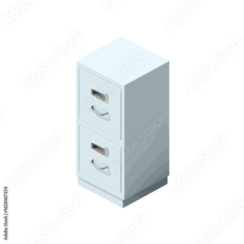 Isometric vector illustration of a metal filing cabinet for document storage isolated on a white background

