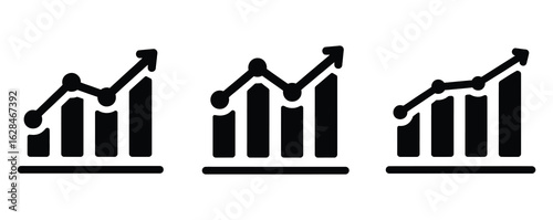 Growth icon set.Growth success arrow icon.Containing performance, gain, improvement, grow, chart, increase, evolution and development icons.Business chart with arrow.