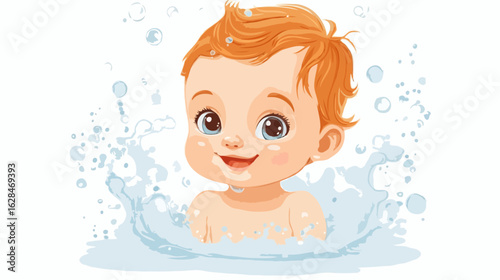 Милый мультяшный ребенок в воде: иллюстрация для детского дизайна и рекламы средств гигиены