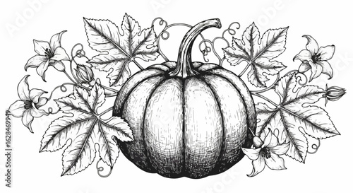 Wallpaper Mural Vintage pumpkin vine illustration creates an elegant autumnal harvest design perfect for seasonal decorations, invitations, and Thanksgiving celebrations Torontodigital.ca