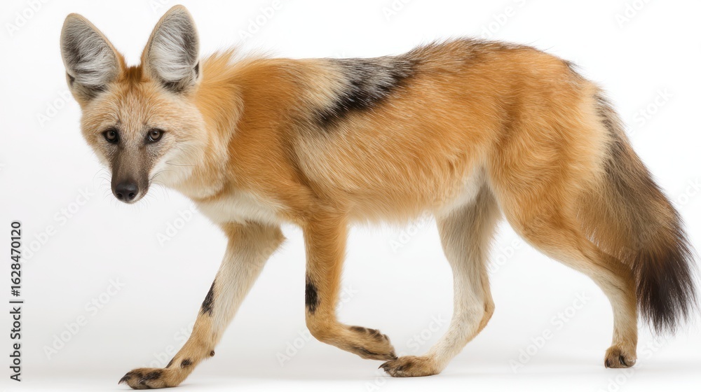 Fototapeta premium Side view of a canid with reddish-tan fur and dark markings
