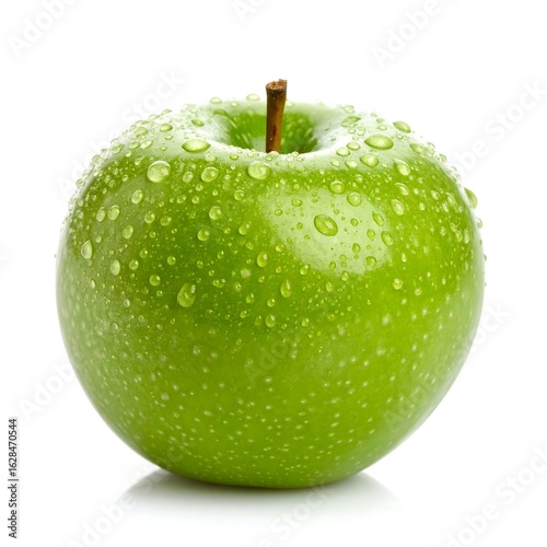 Green apple with water droplets