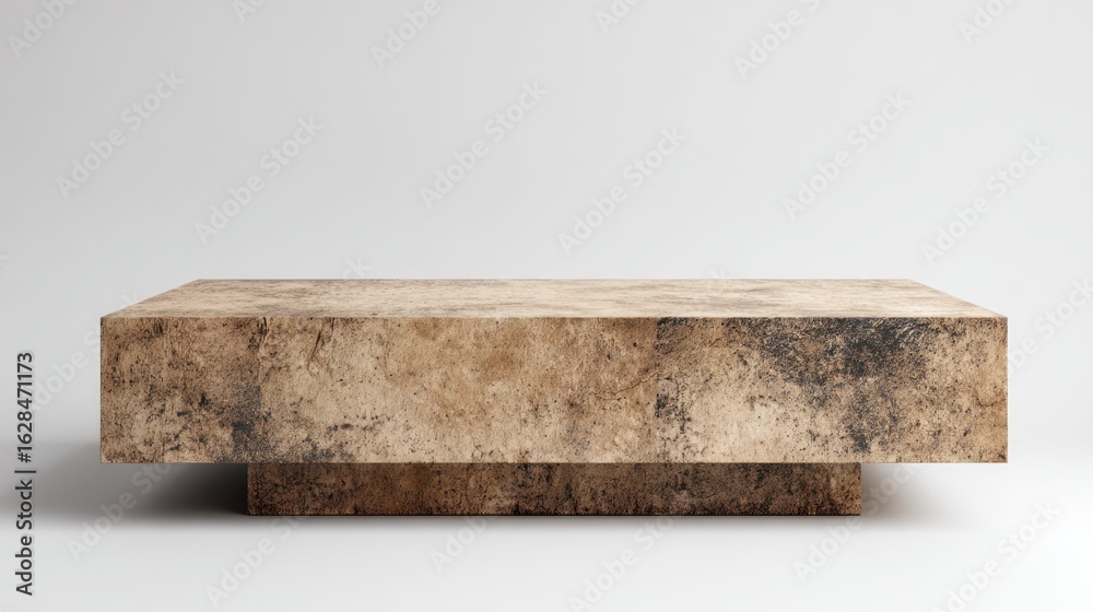 Fototapeta premium Rectangular light brown stone pedestal on white background