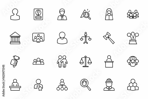 An expressive bundle capturing the flow of legal action and courtroom activity in a fluid one-line style. Ideal for educational posters, animations, or storytelling graphics.