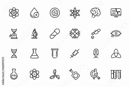 An elegant bundle showcasing modern biotechnology advancements in minimal line design. Great for science infographics, research journals, and STEM content.