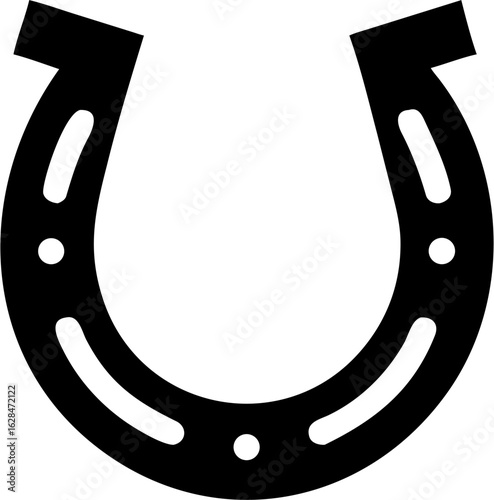 Bold Black Horseshoe Icon: Good Luck Symbol, Simple Graphic Design, Vector Illustration.