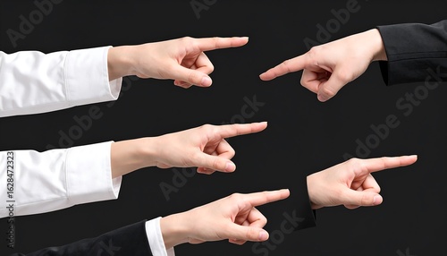 Hands pointing, accusation, disagreement