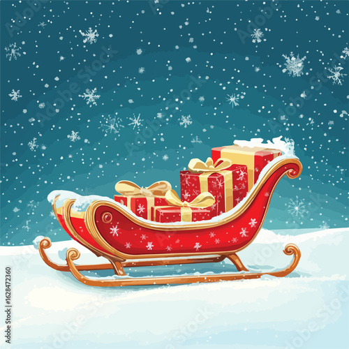Festive Red Sleigh with Presents