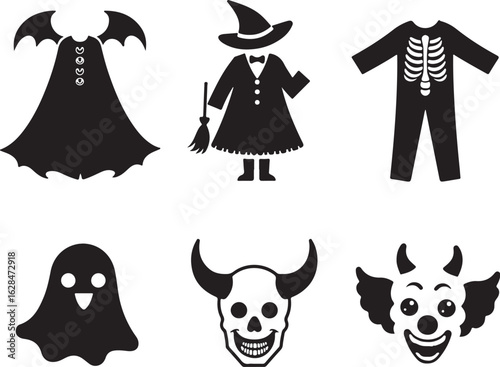 Spooky Halloween costume icons for festive celebrations
