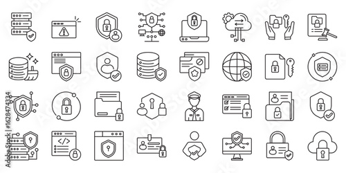 Web & Data Security Essentials set of web icons in line style. web security, data protection, cybersecurity, secure website and information security. Vector illustration