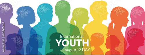 Diverse youth silhouettes celebrate International Youth Day with growing ideas and hope