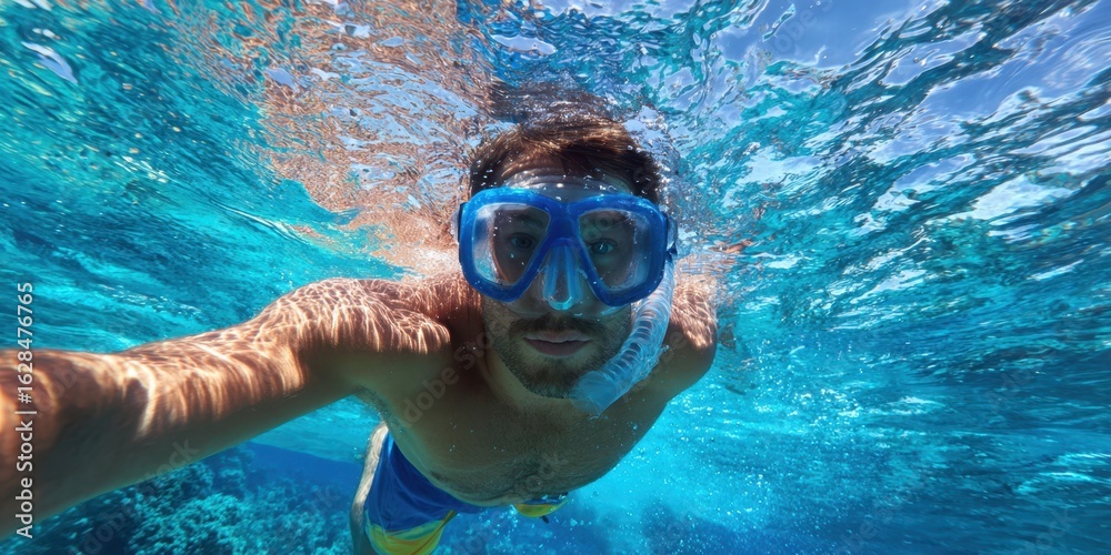Fototapeta premium The adventure of snorkeling in clear blue waters with vibrant marine life.