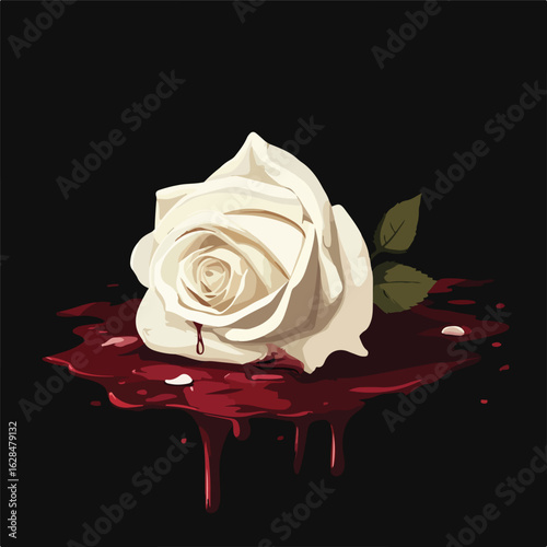Symbolic White Rose in Blood Pool