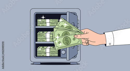 Securing financial assets safely storing wealth in a locked deposit box with cash money for protection and investment
